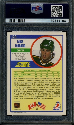 1990 Score #120 Mike Modano PSA 10 #49344190 - Back