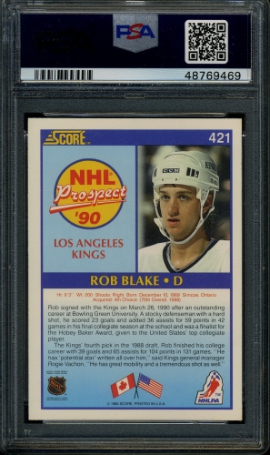 1990 Score #421 Rob Blake PSA 10 #48769469 - Back