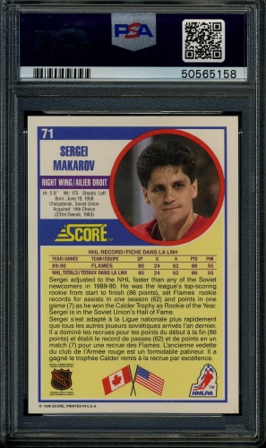 1990 Score Canadian #071 Sergei Makarov PSA 10 #50565158 - Back
