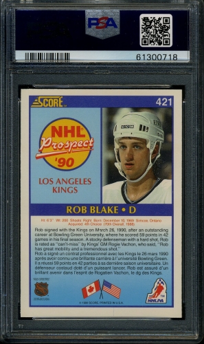 1990 Score Canadian #421 Rob Blake PSA 10 #61300718 - Back