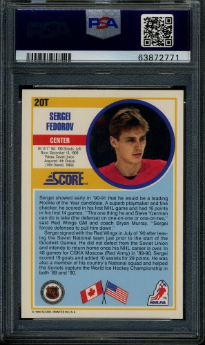 1990 Score Rookie Traded #020T Sergei Fedorov PSA 10 #63872771 - Back