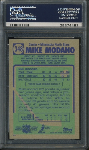 1990 Topps #348 Mike Modano PSA 10 #25374483 - Back