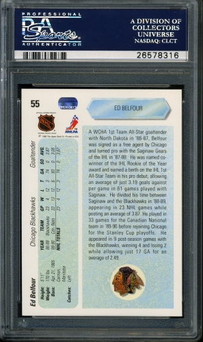 1990 Upper Deck #055 Ed Belfour PSA 10 #26578316 - Back