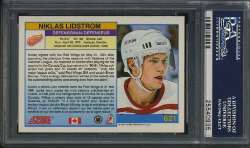 1991 Score Canadian Bilingual #621 Nicklas Lidstrom PSA 10 #25540935 - Back