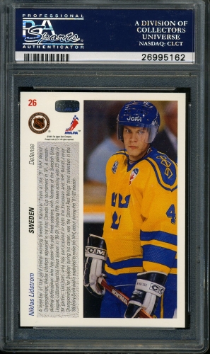 1991 Upper Deck #026 Nicklas Lidstrom PSA 10 #26995162 - Back