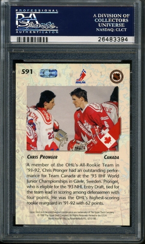 1992 Upper Deck #591 Chris Pronger PSA 10 #26483394 - Back