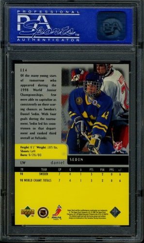 1997 Upper Deck Black Diamond #114 Daniel Sedin PSA 10 #02272672 - Back