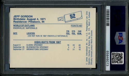 1987 World of Outlaws #052 Jeff Gordon PSA 10 #65846073 - Back