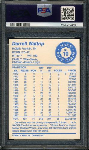 1988 Maxx Charlotte #010 Darrell Waltrip PSA 10 #72425426 - Back