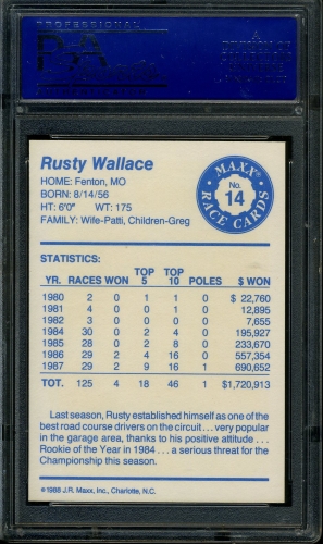 1988 Maxx Charlotte #014 Rusty Wallace PSA 10 #90465358 - Back