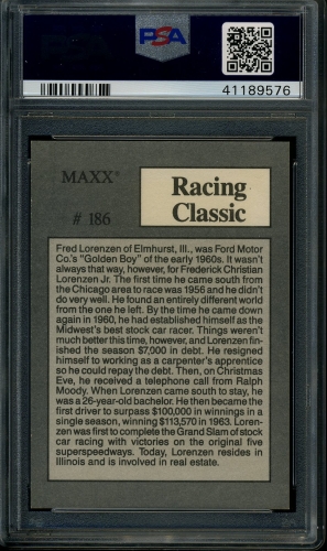 1989 Maxx #186 Fred Lorenzen PSA 10 #41189576 - Back