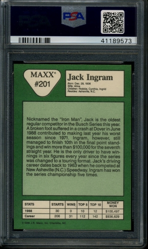 1989 Maxx #201 Jack Ingram PSA 9 #41189573 - Back