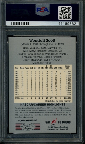 1989 Winners Circle #037 Wendell Scott PSA 9 #41189582 - Back