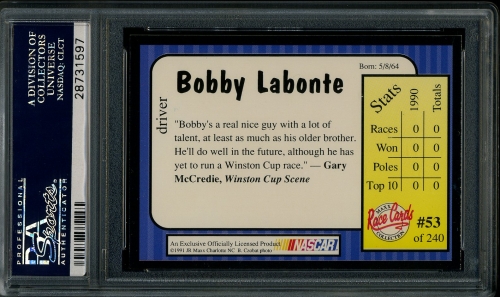 1991 Maxx #053 Bobby Labonte PSA 10 #28731597 - Back