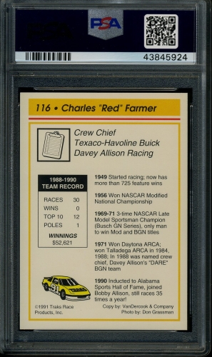 1991 Traks #116 Red Farmer PSA 9 #43845924 - Back