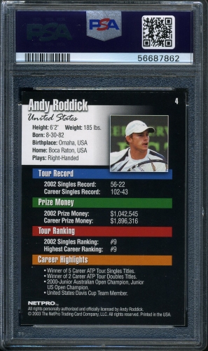 2003 NetPro #004 Andy Roddick PSA 10 #56687862 - Back
