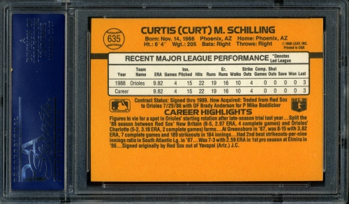 1989 Donruss #635 Curt Schilling PSA 10 #21122613 - Back