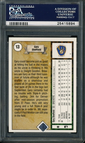 1989 Upper Deck #013 Gary Sheffield PSA 10 #25415894 - Back
