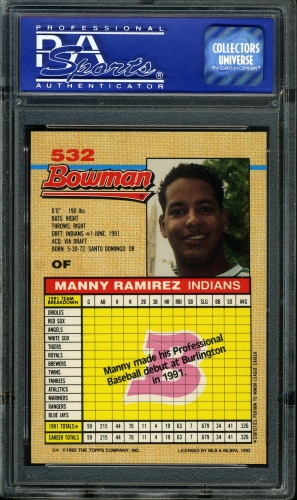 1992 Bowman #532 Manny Ramirez PSA 10 #07099413 - Back