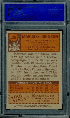 1978 Topps #126 Marques Johnson PSA 10 #81535828 - Back