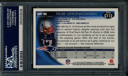 2010 Topps Chrome #C112 Rob Gronkowski PSA 10 #26200509 - Back