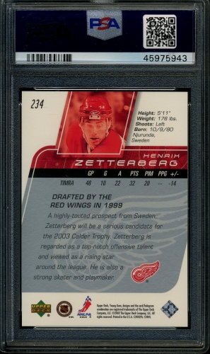 2002 Upper Deck #234 Henrik Zetterberg PSA 10 #45975943 - Back