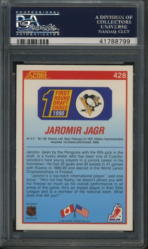 1990 Score #428 Jaromir Jagr PSA 10 #41788799 - Back
