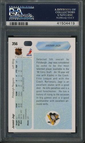 1990 Upper Deck #356 Jaromir Jagr PSA 10 #41504419 - Back