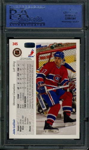 1991 Upper Deck #345 John LeClair PSA 10 #11371457 - Back