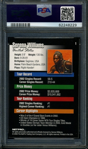 2003 NetPro #1 Serena Willams PSA 10 #62248229 - Back